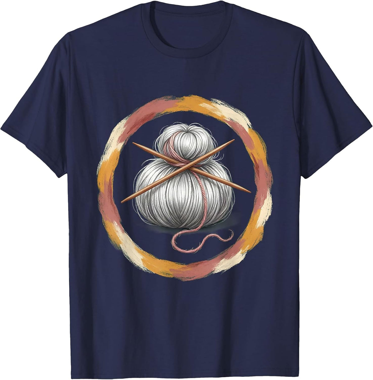 Nana Silver Bun Knitting Needles Graphic T-Shirt - Navy Blue