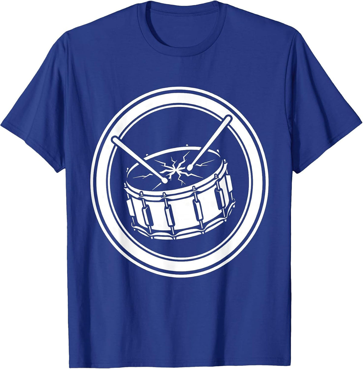 Crossed Drumsticks Cracked Snare Drum Rock Graphic T-Shirt - Royal Blue
