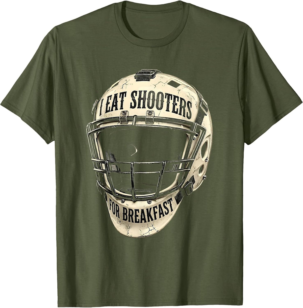 I Eat Shooters For Breakfast Goalie Design T-Shirt - Olive Green