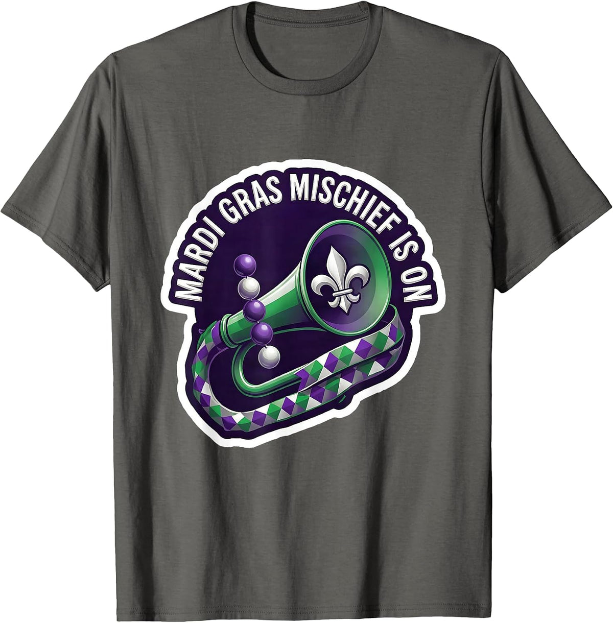 Men's Mardi Gras Mischief Is On Festive Humor Carnival Party T-Shirt - Asphalt Grey
