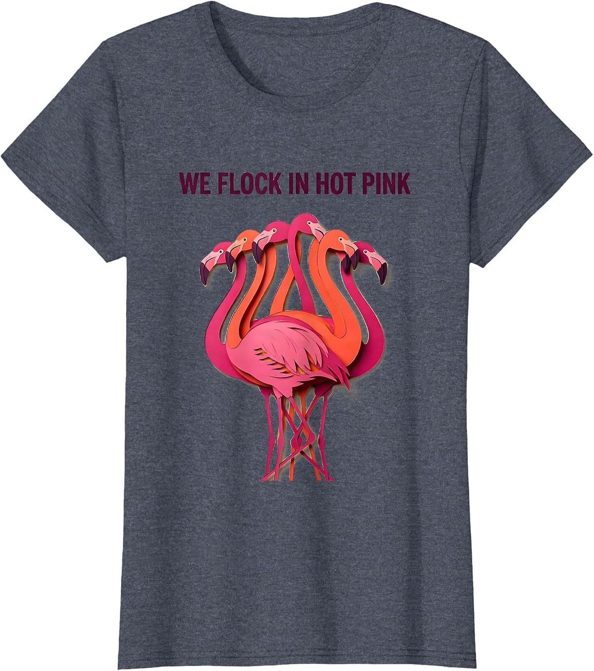 Women's We Flock In Hot Pink Funny Flamingo Lover Summer Vacation T-Shirt - Heather Blue