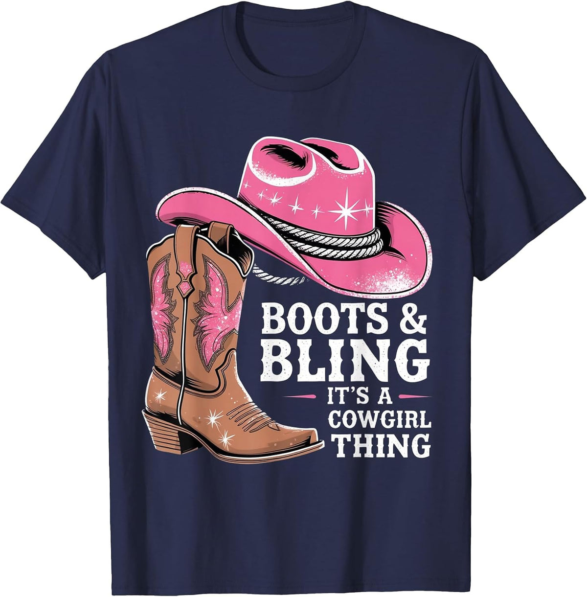 Boots & Bling It’s a Cowgirl Thing Western Rodeo Country T-Shirt - Navy Blue