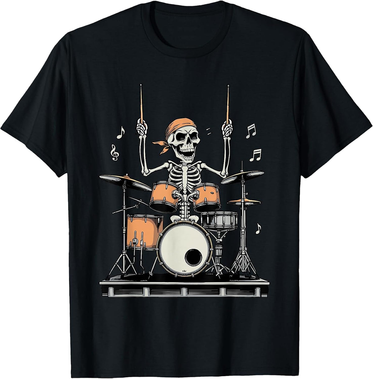 Drum Bandana Skeleton Drumming Music Instrument Drummer T-Shirt - Black