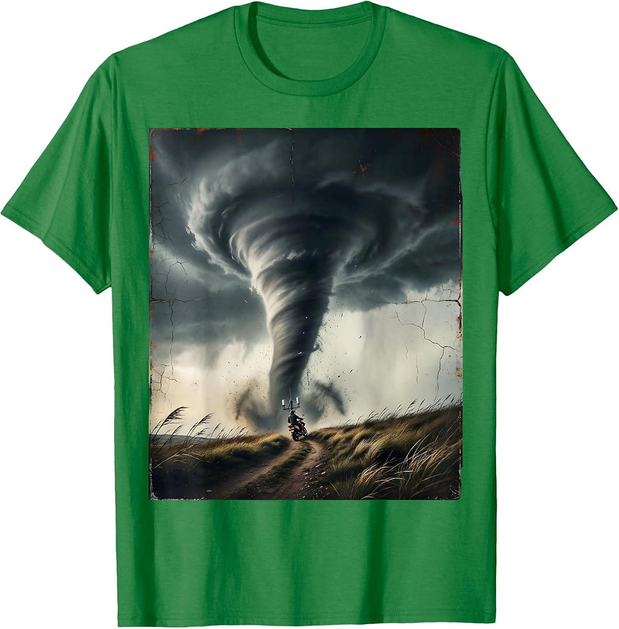 Men's Towering Tornado Storm Chaser Meteorology Enthusiast T-Shirt - Kelly Green