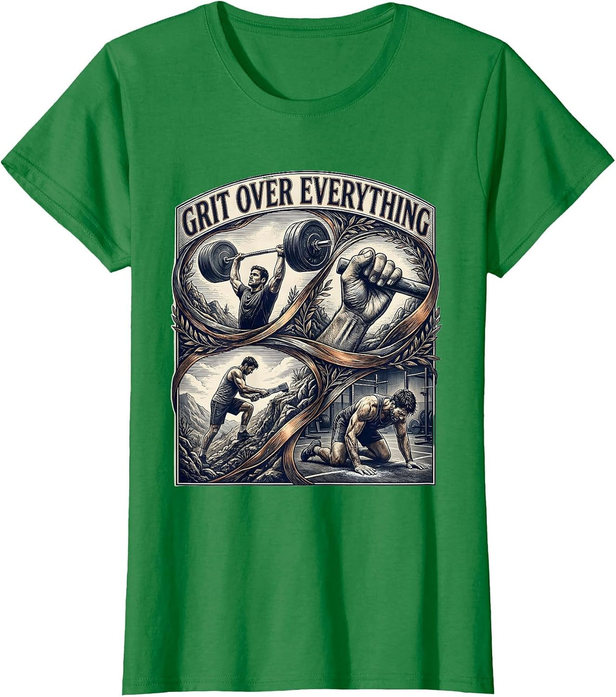 Grit Over Everything Motivational Graphic Design T-Shirt - Kelly Green