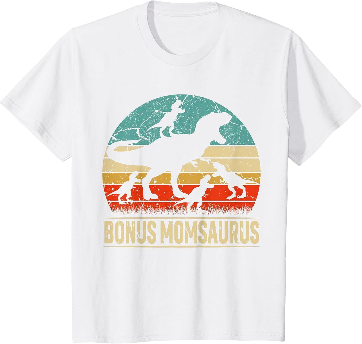 Bonus Mom Dinosaur T Rex Bonus Momsaurus 4 Kids Family T-Shirt - White