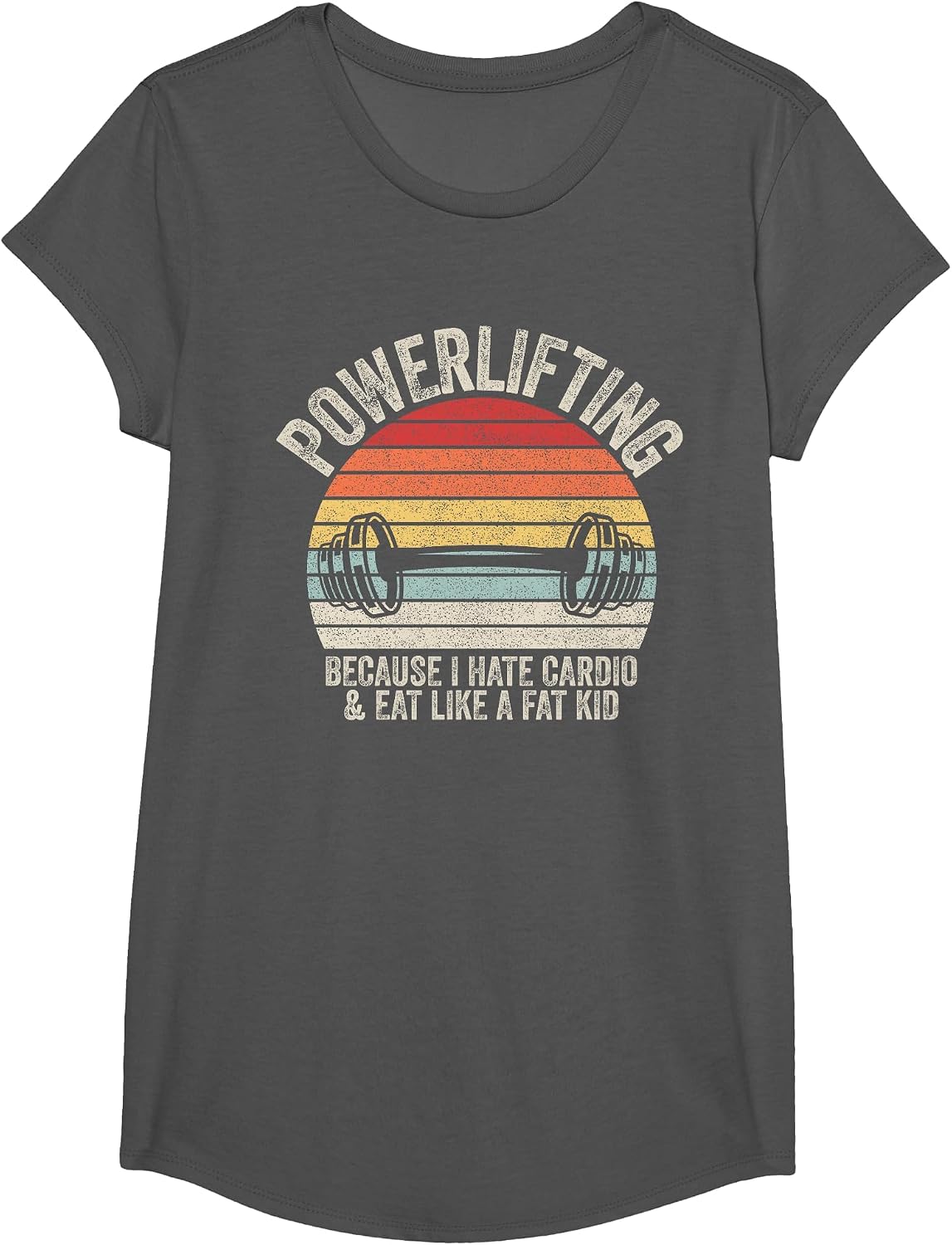 Vintage Retro Powerlifting Because I Hate Cardio Funny Gym T-Shirt - Girls Asphalt Grey