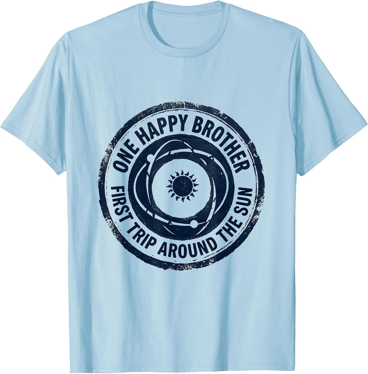 Men's One Happy Brother First Trip Around The Sun Rubber Stamp T-Shirt - Baby Blue