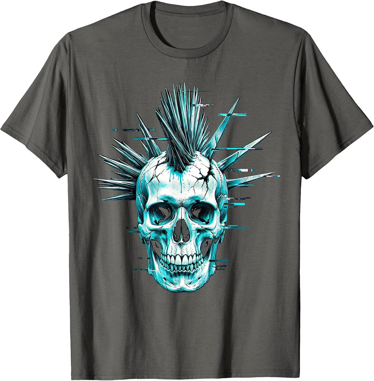 Punk Skull Liberty Spikes Mohawk Graphic T-Shirt - Asphalt Grey