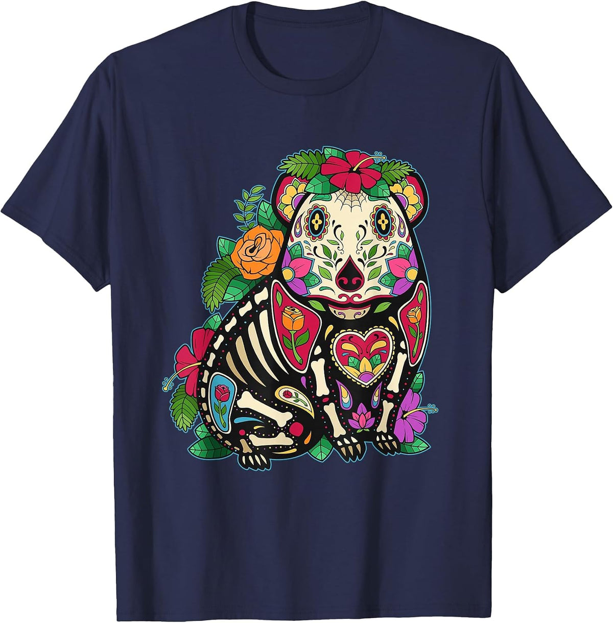 Guinea Pig Sugar Skull Calavera Mexico Dia De Los Muertos T-Shirt - Navy Blue