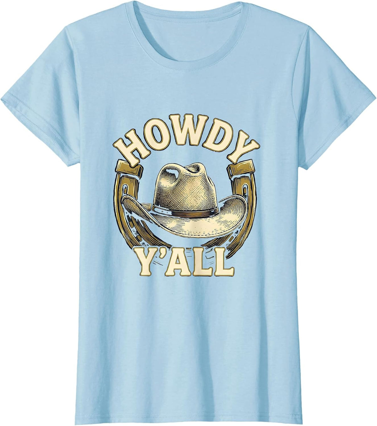 Women's Howdy Y'all Western Cowboy Cowgirl Rodeo Pride Emblem T-Shirt - Baby Blue