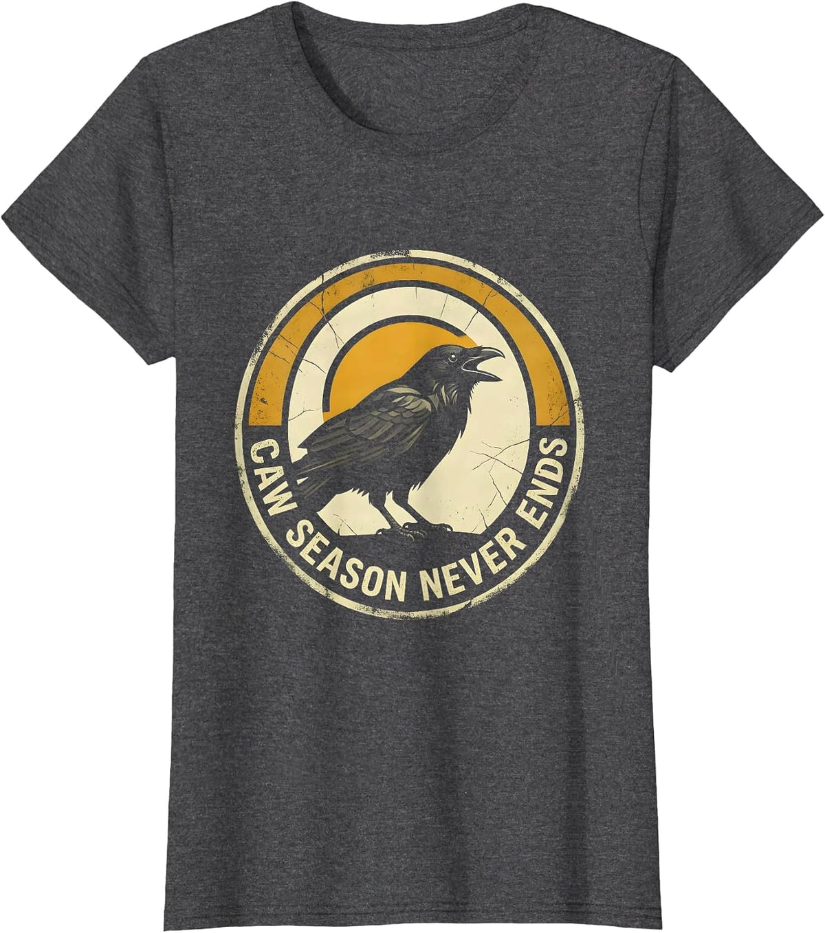 Women's Caw Season Never Ends Crow Lover Design T-Shirt - Dark Heather Grey