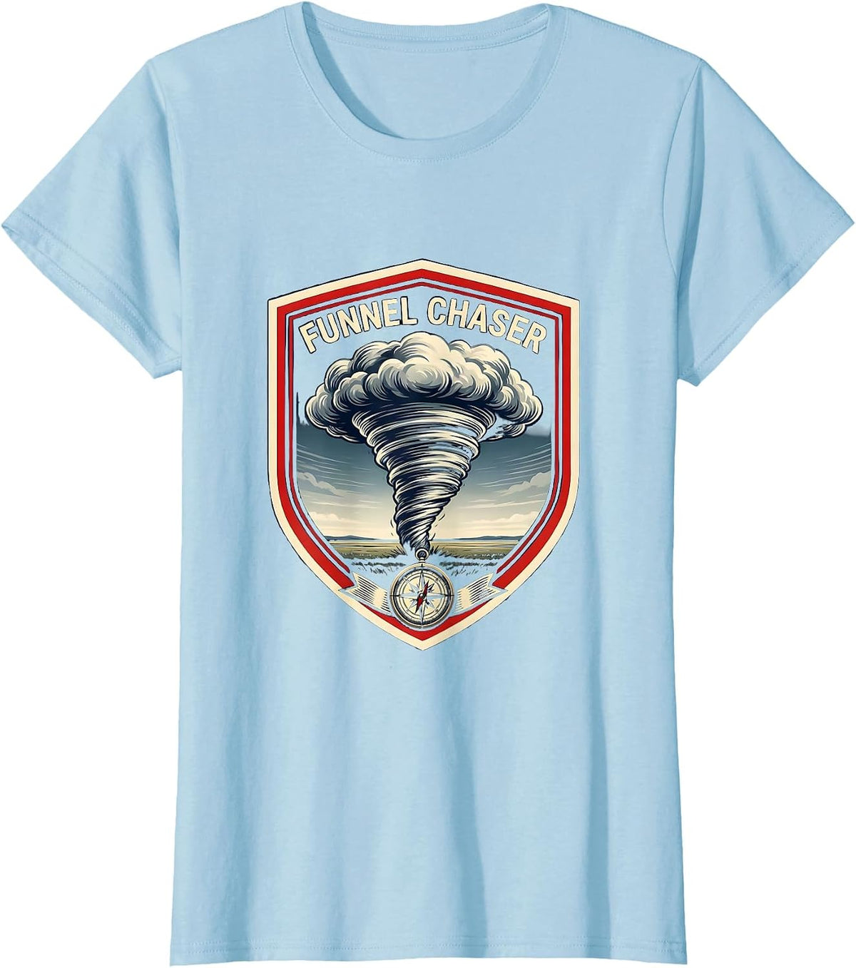 Women's Funnel Chaser Emblem Storm Chaser Meteorology Enthusiast T-Shirt - Baby Blue