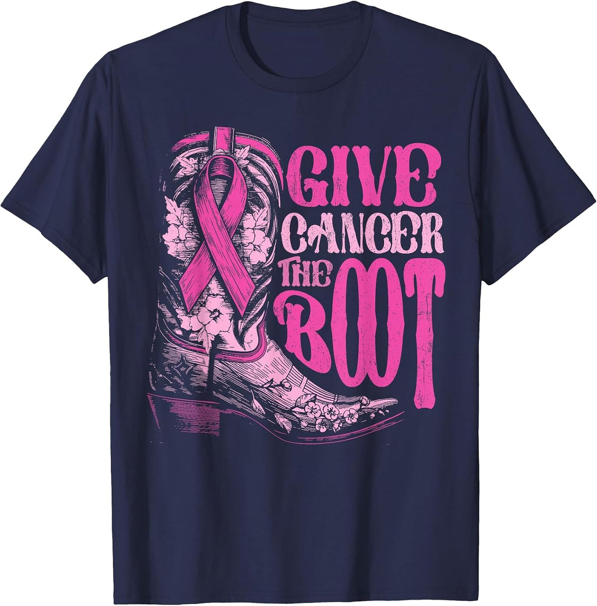 Breast Cancer Cowboy Gives Cancer Running Pass Cowgirl Rodeo T-Shirt - Navy Blue