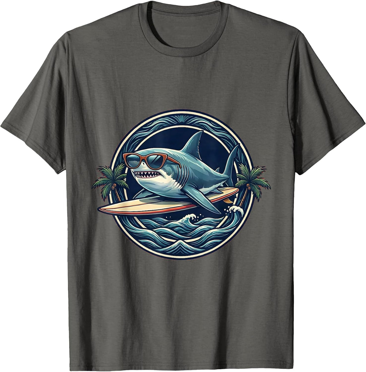 Mommy Shark Surfboard Sunglasses Cool Ocean Design T-Shirt - Asphalt Grey