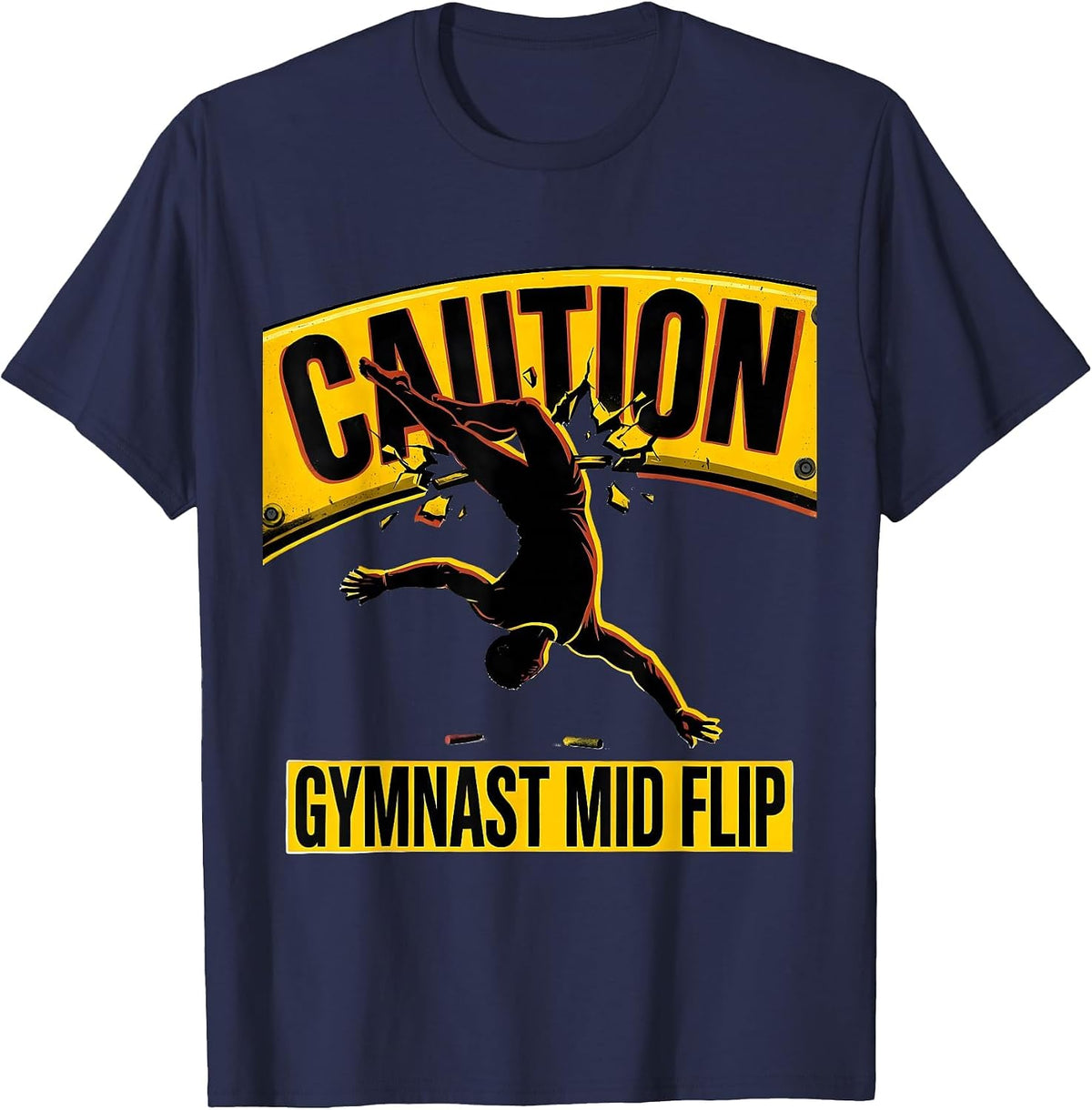 Men's Caution Gymnast Mid Flip Funny Gymnastics Gift Kids Youth T-Shirt - Navy Blue
