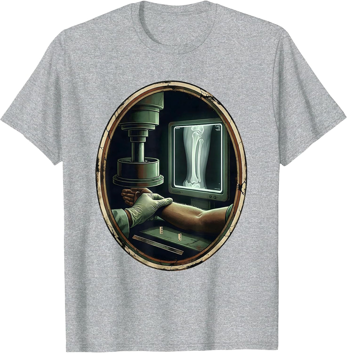 Men's Radiology Tech Vintage Gloved Hand X-Ray Humor T-Shirt - Heather Grey