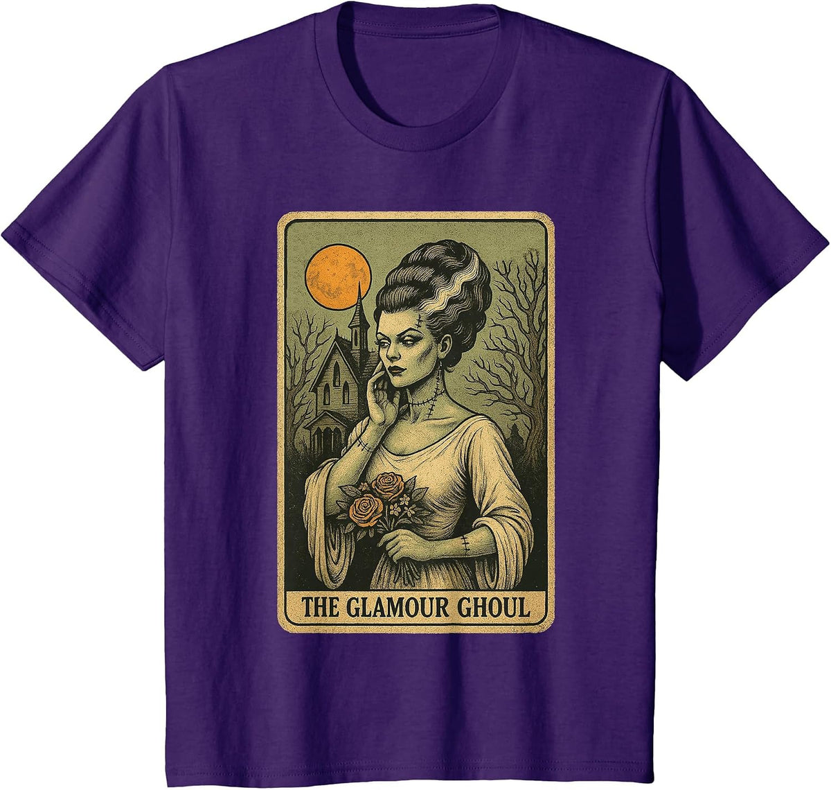 Frankensteins Bride Glamour Ghoul Women Tarot Card T-Shirt - Purple