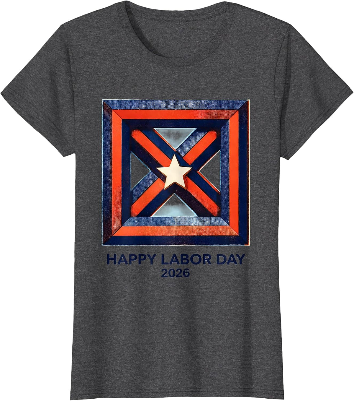 Women's Happy Labor Day 2026 Patriotic Union Pride Graphic T-Shirt - Dark Heather Grey