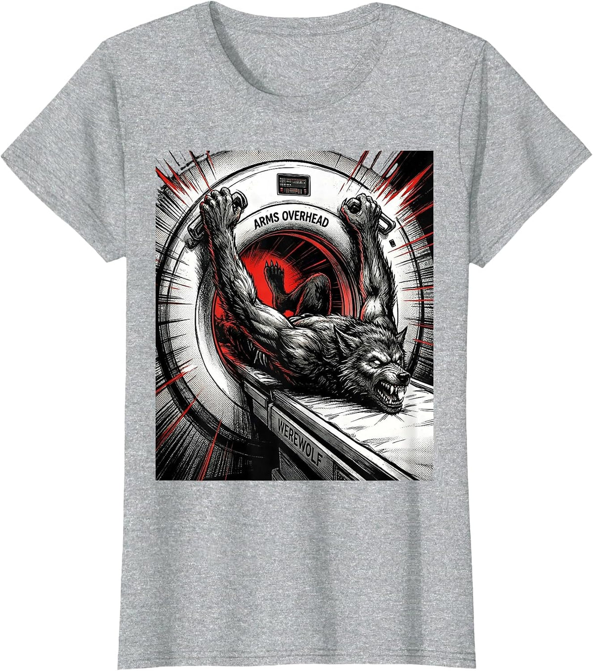 Women's Arms Overhead Werewolf Comic Book Radiology Tech Halloween T-Shirt - Heather Grey