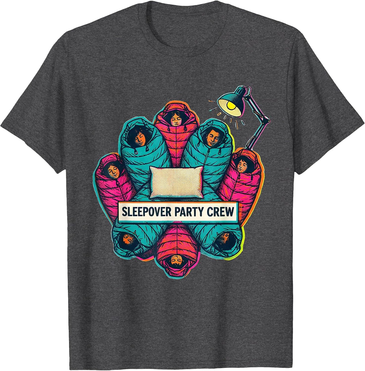 Men's Sleepover Party Crew Risograph Matching Group Slumber Party T-Shirt - Dark Heather Grey