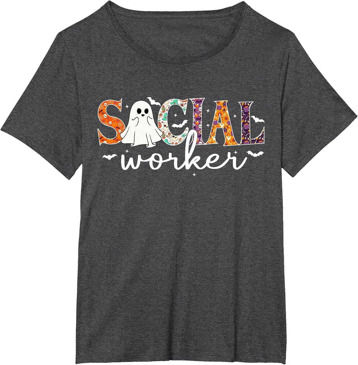 Social Worker Halloween Retro Ghost Halloween Social Worker T-Shirt - Dark Heather Grey