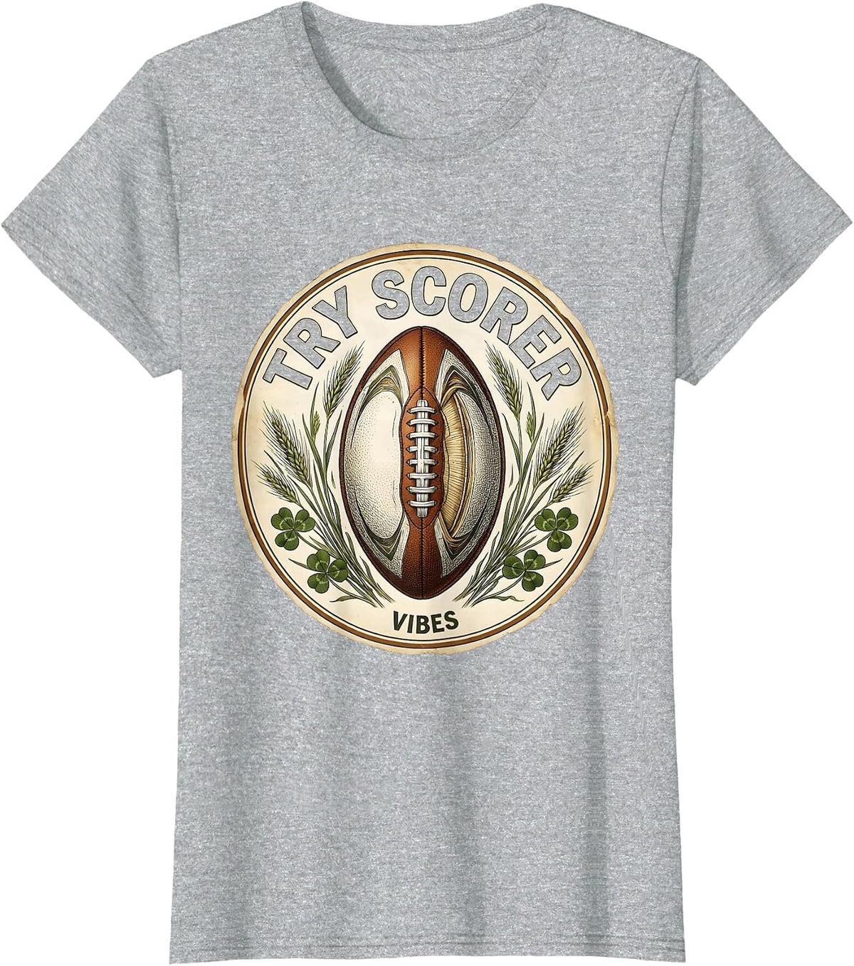 Try Scorer Vibes Rugby Graphic Design T-Shirt - Heather Grey