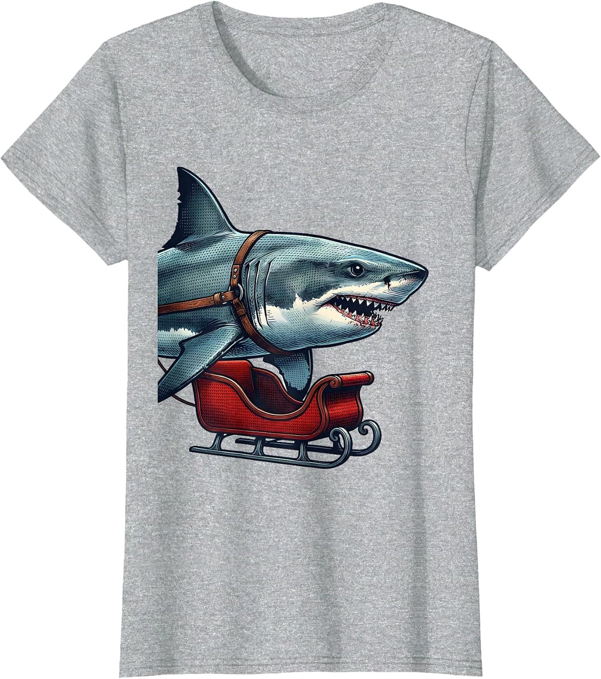 Shark Sleigh Funny Shark Lover Christmas Humor T-Shirt - Heather Grey