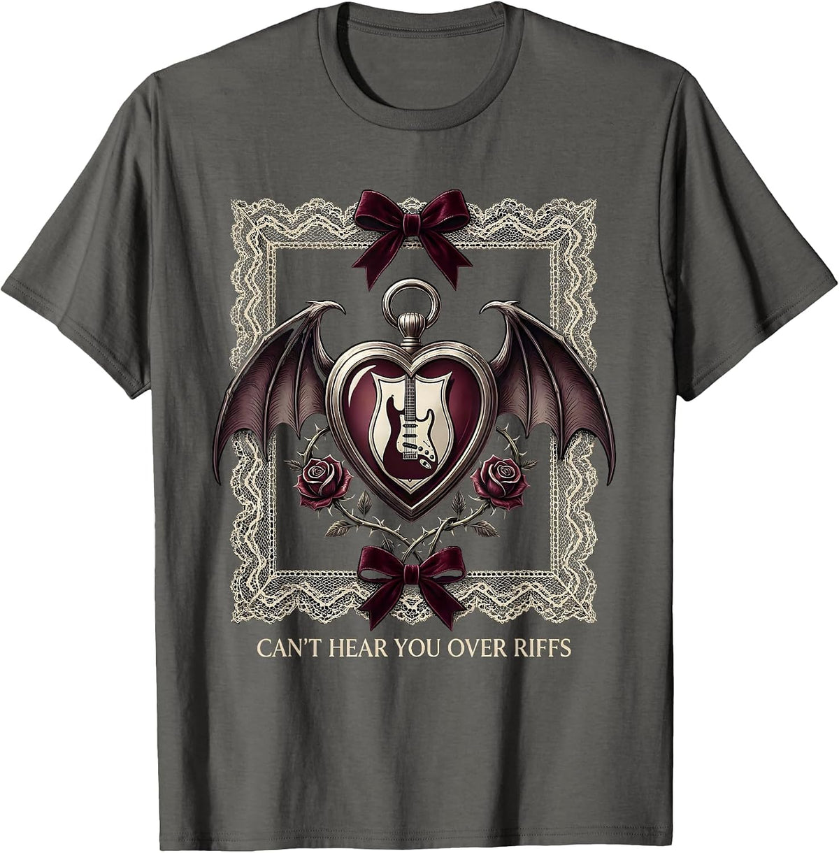 Can't Hear You Over Riffs Heavy Metal Design T-Shirt - Asphalt Grey
