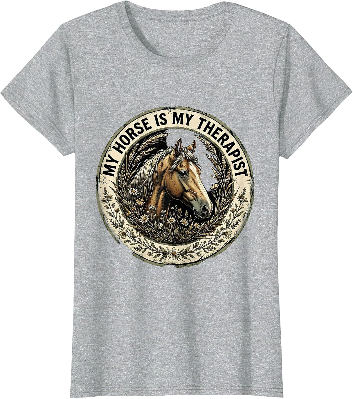 Women's My Horse Is My Therapist Equestrian Design T-Shirt - Heather Grey