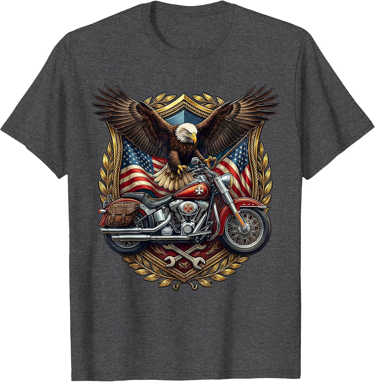Vintage Motorcycle Route 66 Classic Road Trip Graphic T-Shirt - Dark Heather Grey
