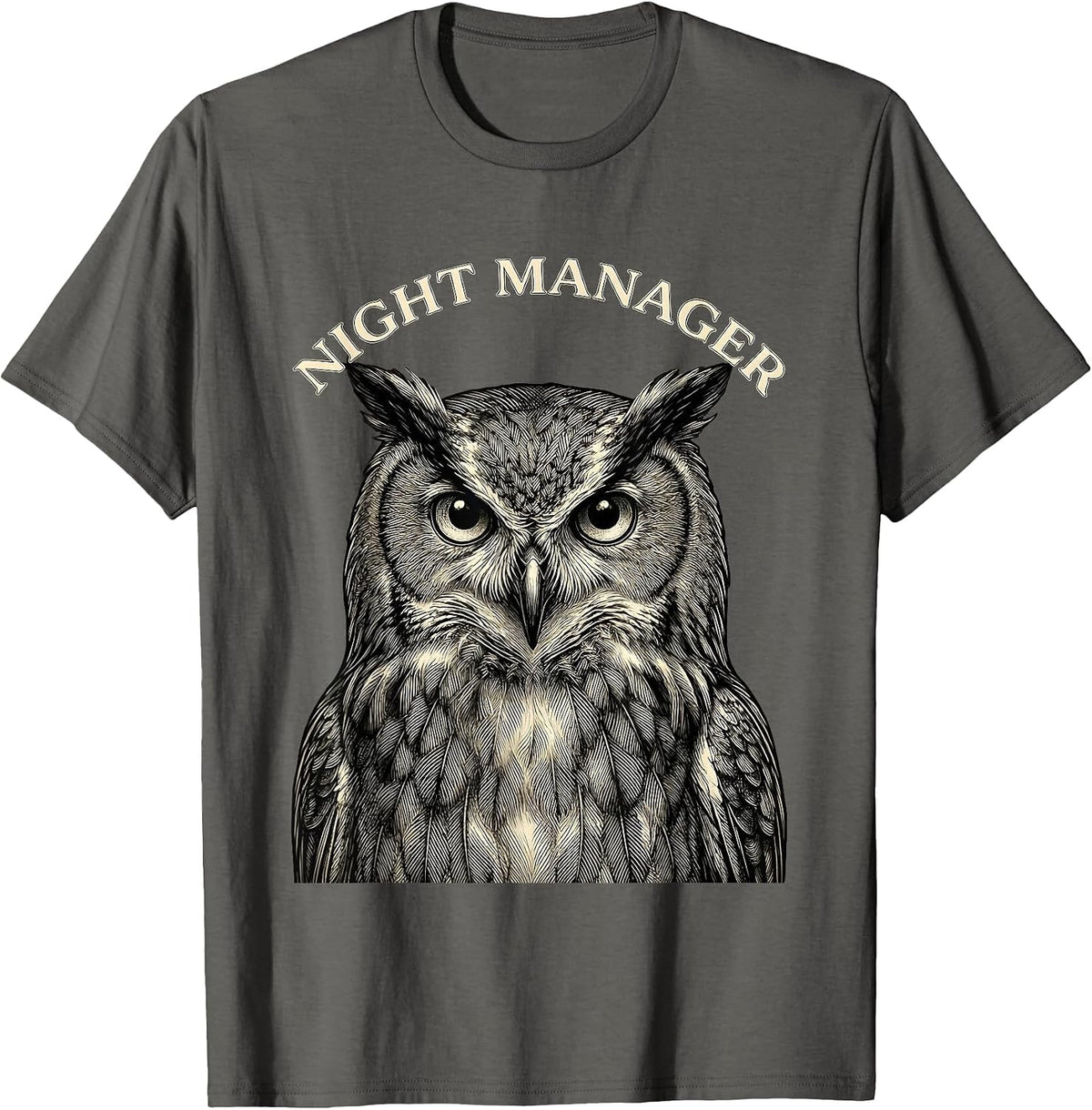 Men's Night Manager Crosshatch Owl Wildlife Animal Print Nature T-Shirt - Asphalt Grey