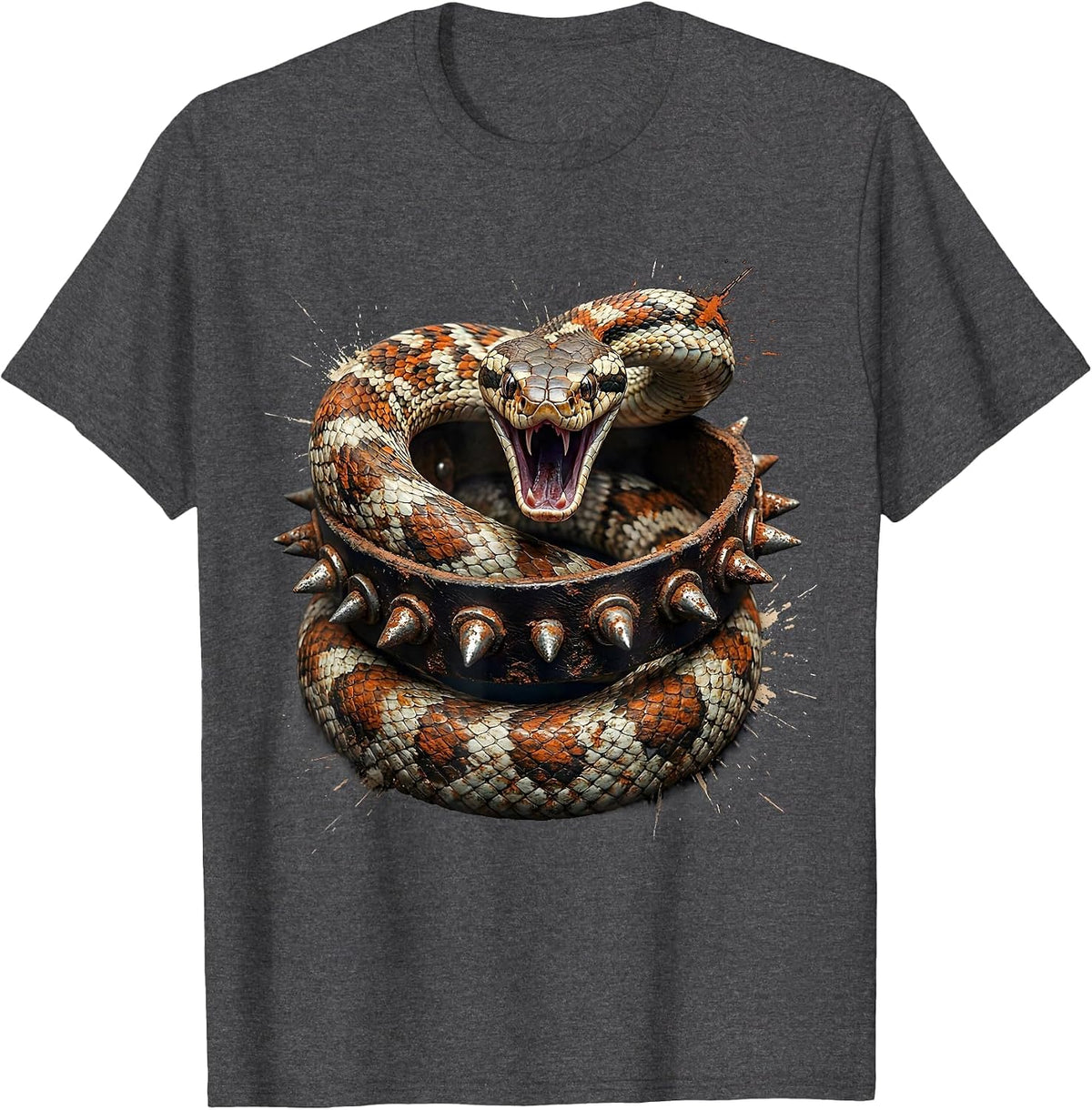 Punk Rock Snake and Spiked Bracelet Graphic T-Shirt - Dark Heather Grey