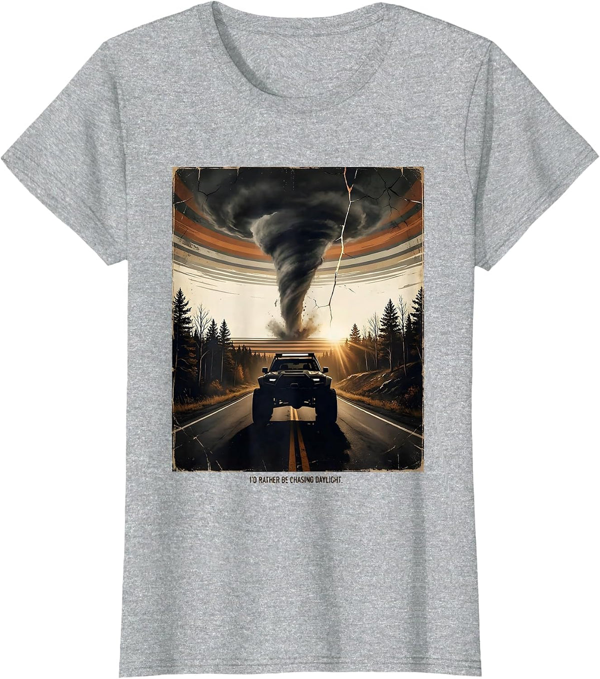 I'd Rather Be Chasing Daylight Distressed Storm Chaser T-Shirt - Heather Grey