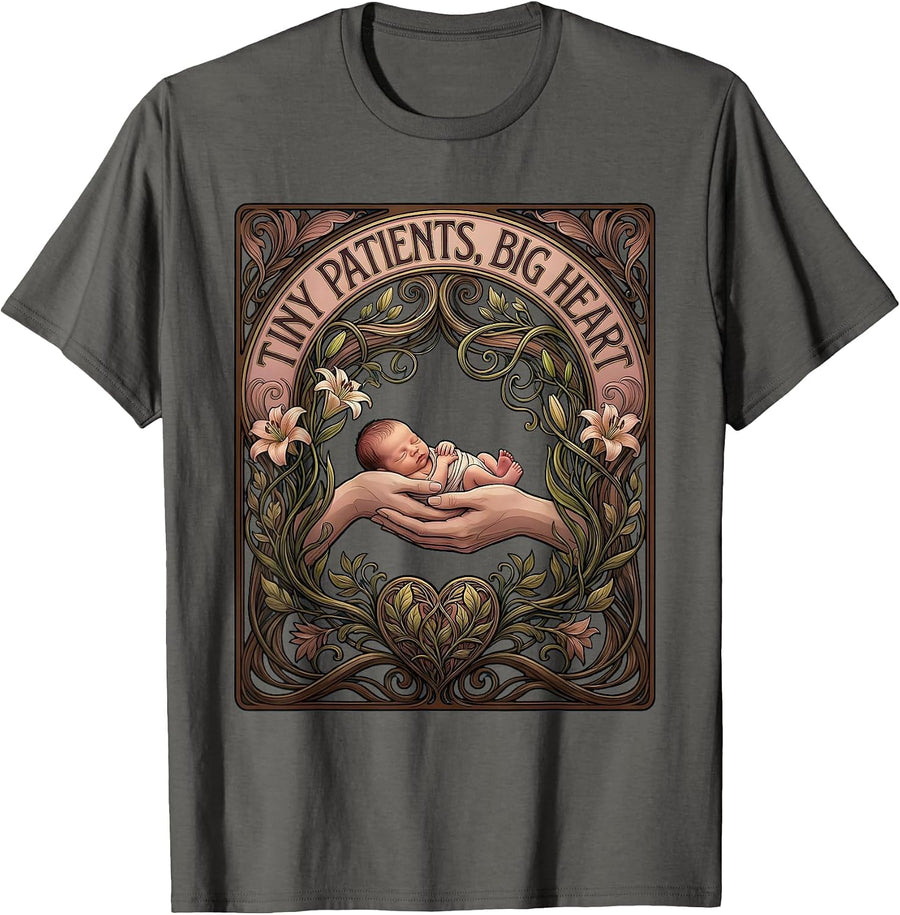 Tiny Patients Big Heart NICU Nurse Design T-Shirt - Asphalt Grey