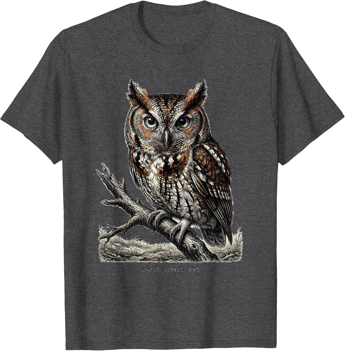 Eastern Screech Owl Retro Bird Lover Funny Wildlife Humor T-Shirt - Dark Heather Grey