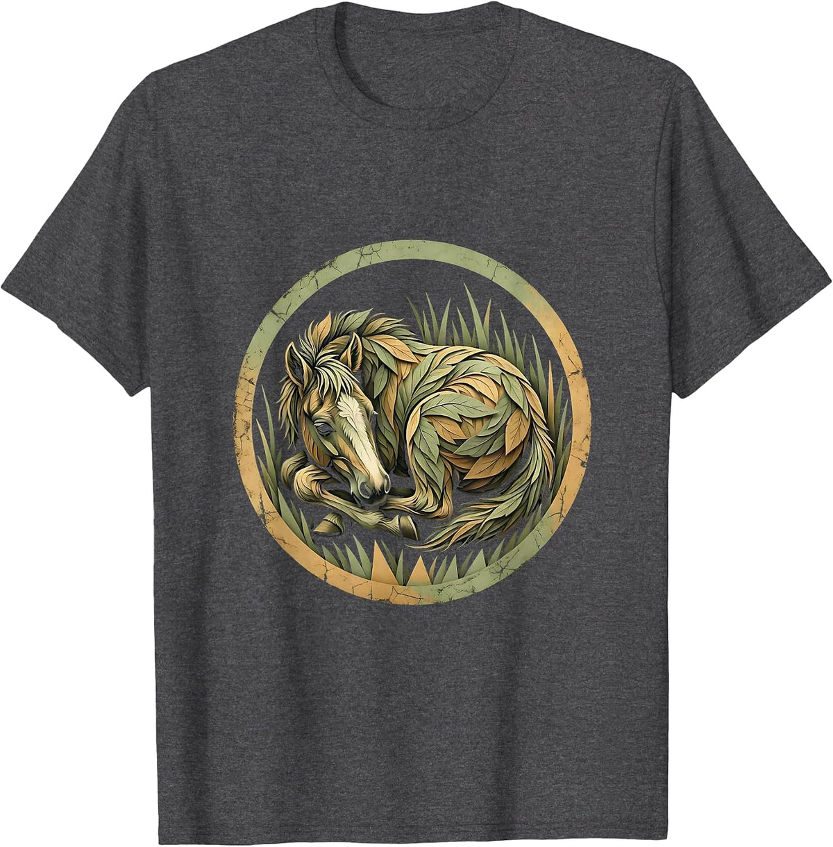 Sleeping Foal in Tall Grass Illustration T-Shirt - Dark Heather Grey