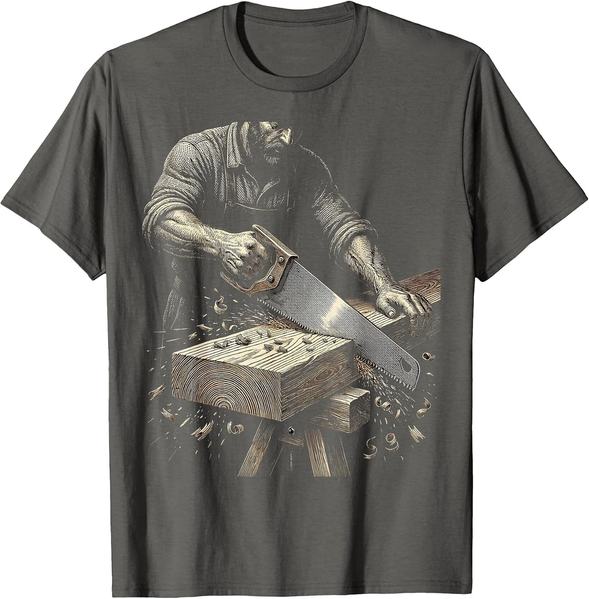 Carpenter Sawing Plank Blue Collar Graphic T-Shirt - Asphalt Grey