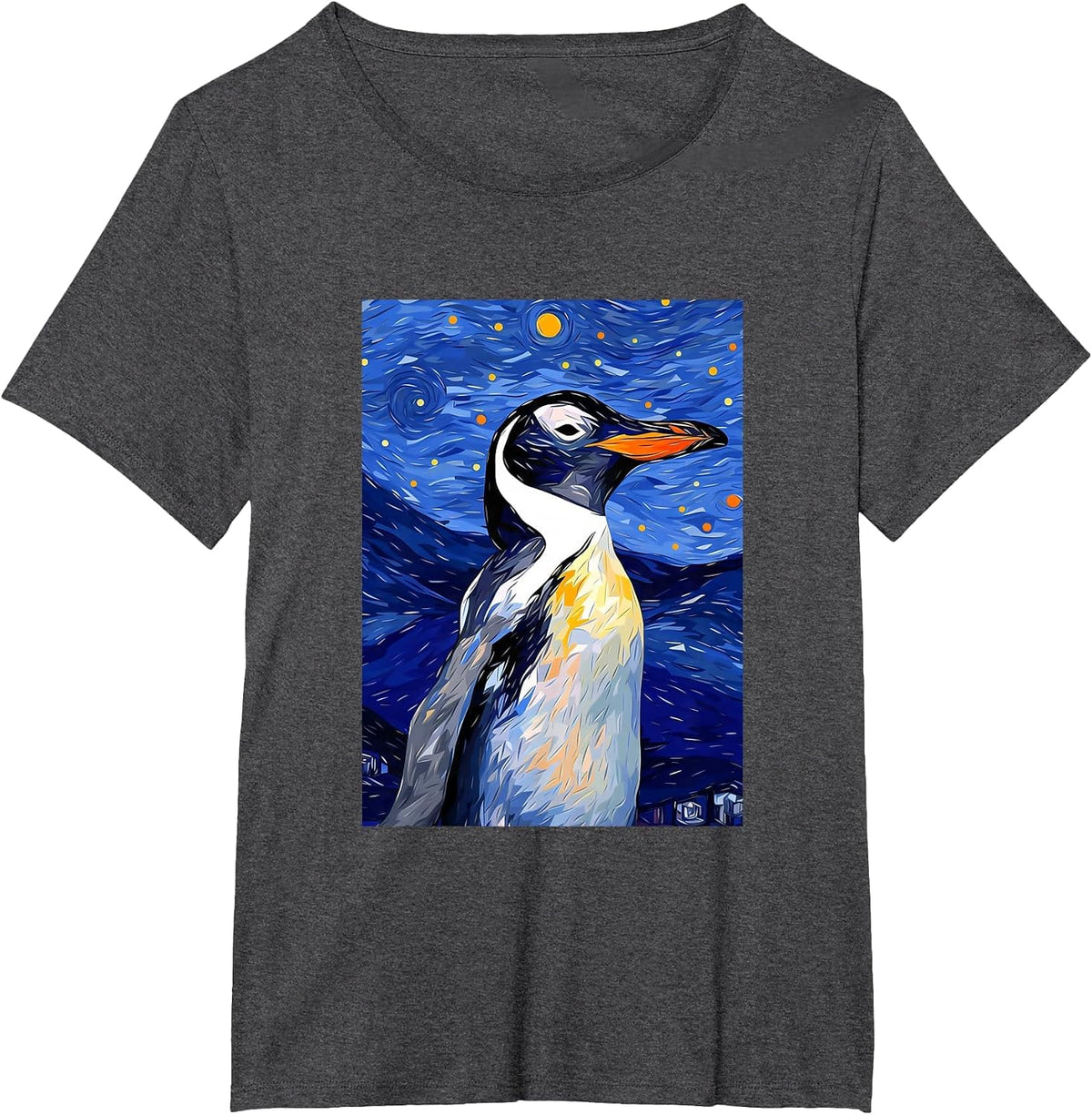 Gentoo Penguin Starry Night Painting Men Women Kids T-Shirt - Dark Heather Grey