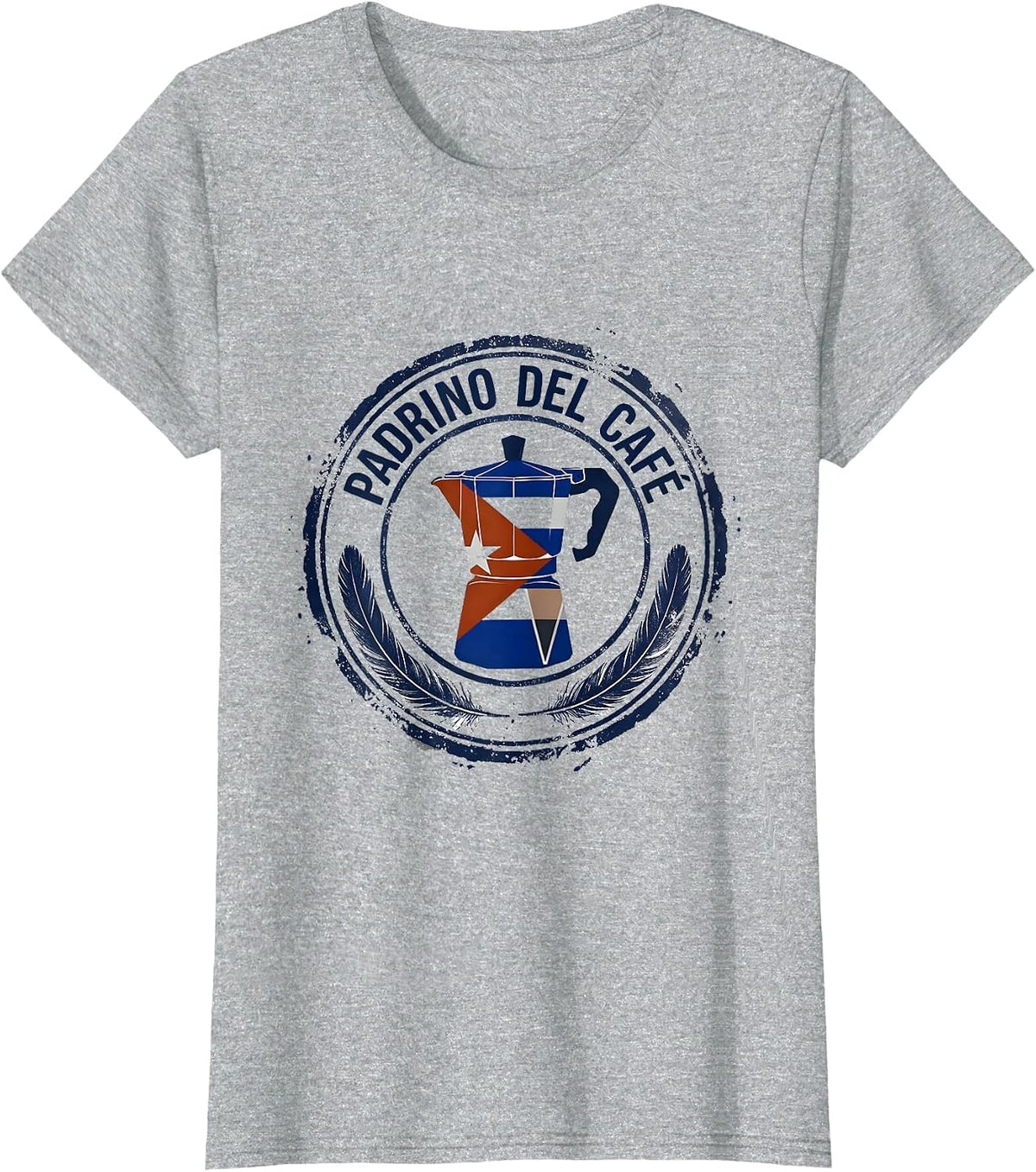 Women's Padrino Del Café Rubber Stamp Cuban Heritage Family Humor T-Shirt - Heather Grey