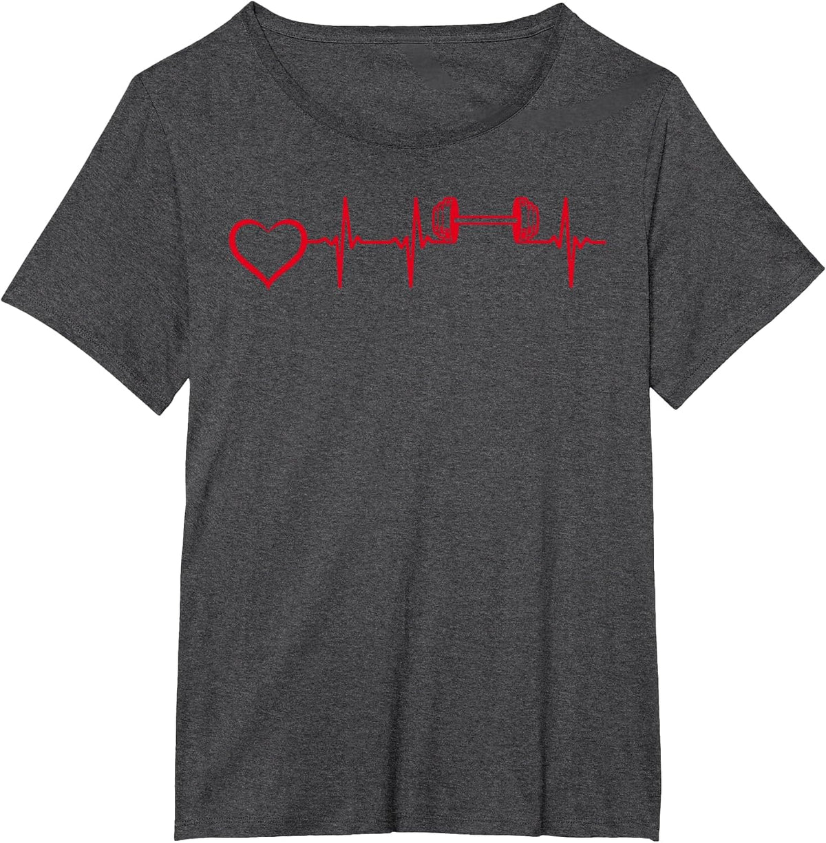 Weightlifting Gym Fitness Dumbbell Heartbeat Bodybuilder T-Shirt - Dark Heather Grey