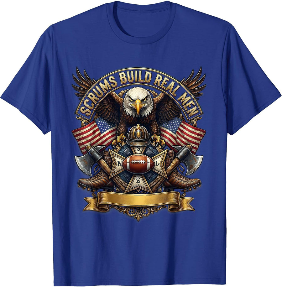 Scrums Build Real Men Rugby Graphic Design T-Shirt - Royal Blue