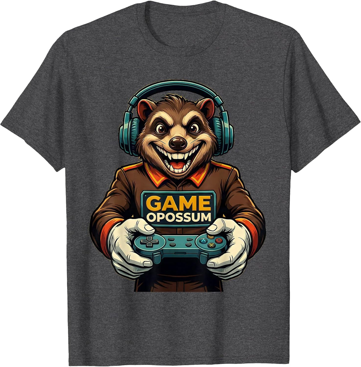 Game Opossum Retro Advertising Anime Gamer Mascot Humor T-Shirt - Dark Heather Grey