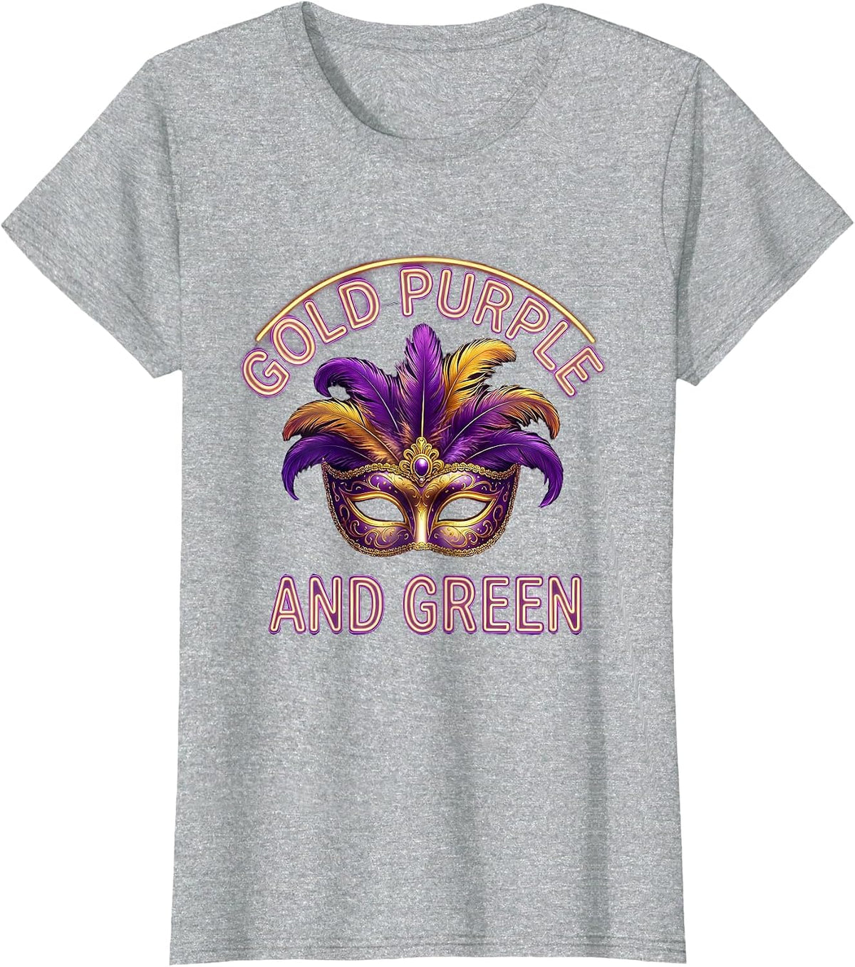 Women's Gold Purple and Green Mardi Gras Celebration Design T-Shirt - Heather Grey