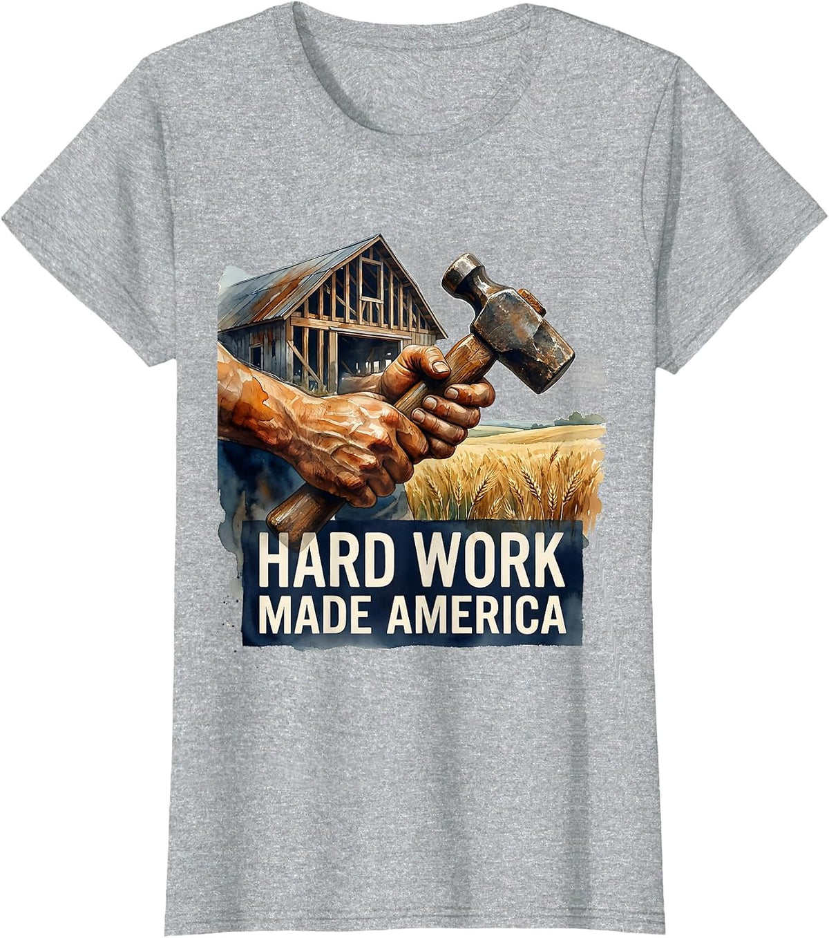 Hard Work Made America Patriotic Design T-Shirt - Heather Grey