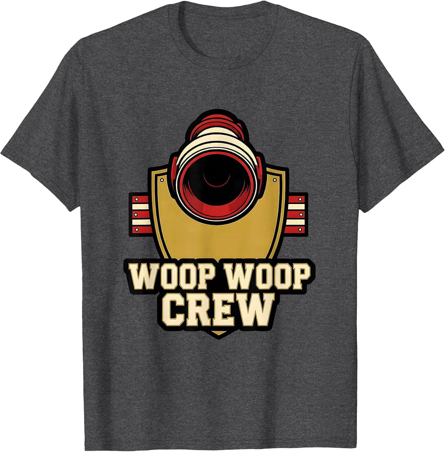 Men's Woop Woop Crew Sports Firefighter Humor Memorial Tribute T-Shirt - Dark Heather Grey