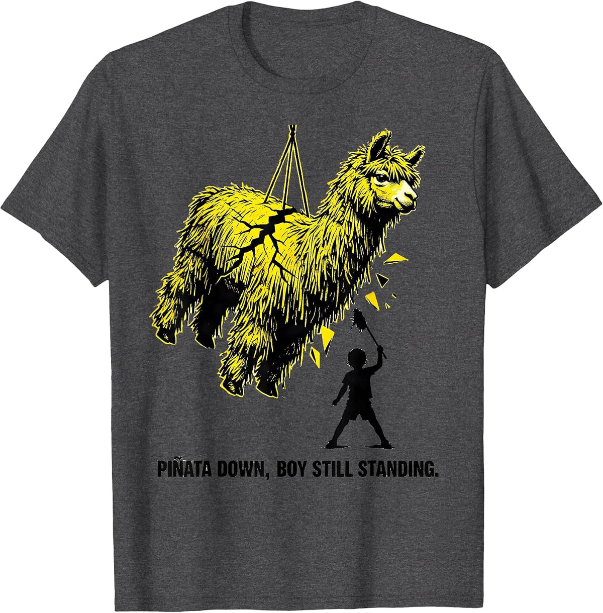 Piñata Down Boy Still Standing Funny Llama Pinata Gamer T-Shirt - Dark Heather Grey