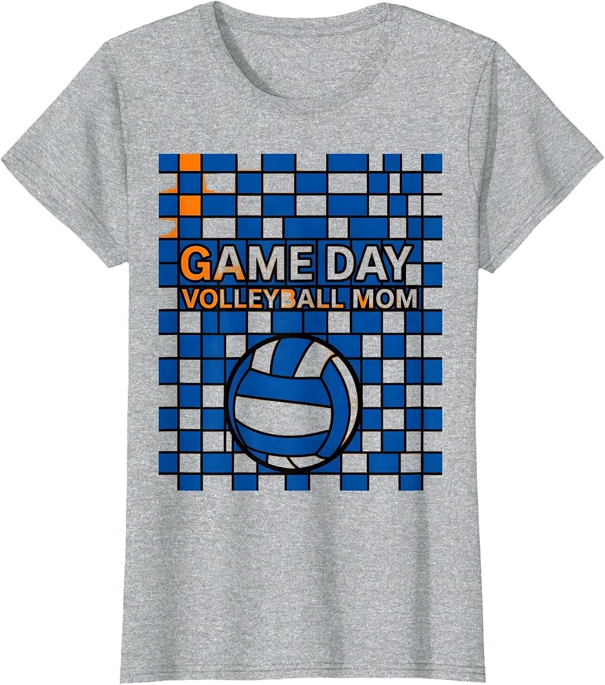 Game Day Volleyball Mom Geometric Team Colors Mom T-Shirt - Heather Grey