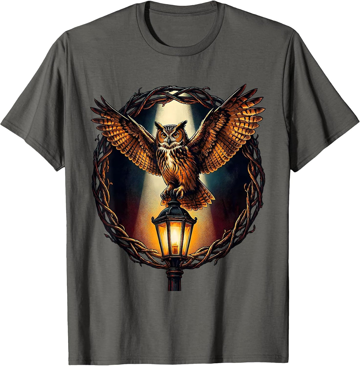 Men's Vintage Halloween Owl on Lantern Post Graphic T-Shirt - Asphalt Grey
