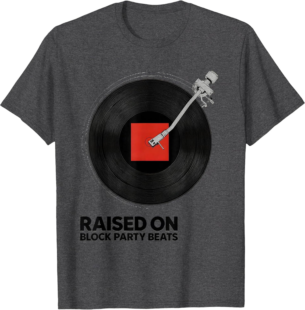 Raised On Block Party Beats Vintage 90s Hip-Hop Rap Lyric T-Shirt - Dark Heather Grey